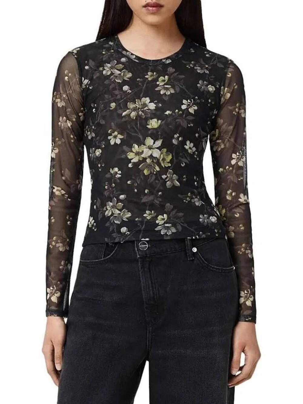 Allsaints size 6 Ellie Mesh Long Sleeve T-Shirt Blouse